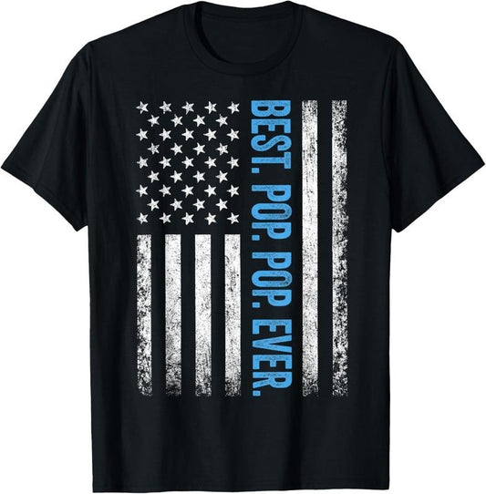 100% Cotton Best Pop pop Ever Vintage American Flag Fathers Day Gift Dad T-Shirt