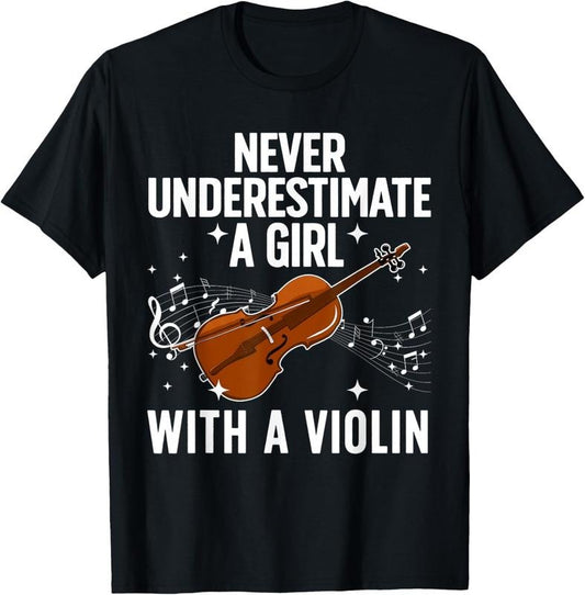 100% Cotton Best Violin Art For Women Girls Violin Player Viola Lover T-Shirt