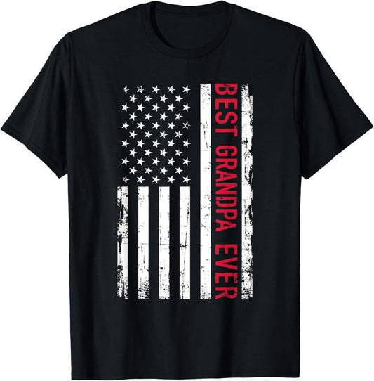 100% Cotton Best grandpa ever US american flag T-Shirt