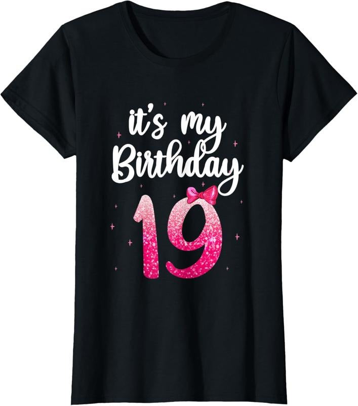 100% Cotton Birthday Tee Girl Cute It's my 19th Birthday 19 Years Old T-Shirt
