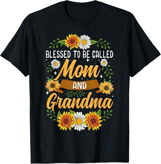 100% Cotton Blessed To Be Called Mom And Grandma Shirt Cute Sunflower T-Shirt