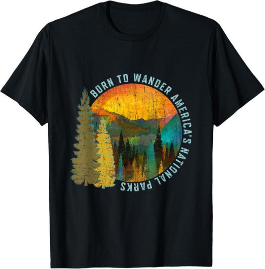 100% Cotton Born to Wander Americas National Parks Vintage T-Shirt