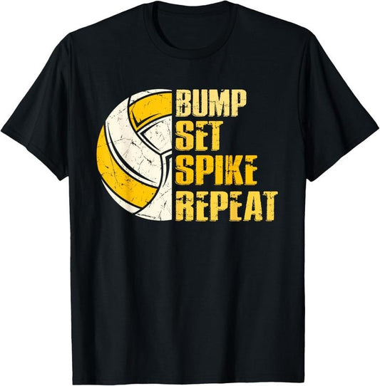 100% Cotton Bump Set Spike Repeat Volleyball Funny T-Shirt