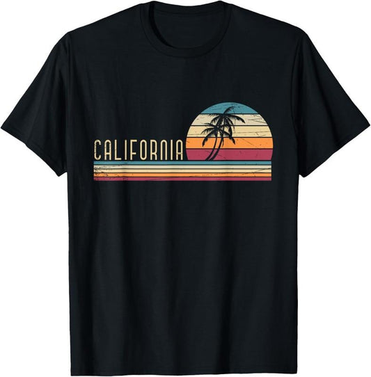 100% Cotton Cali Summer Vacation CA Palm Trees USA Retro California T-Shirt