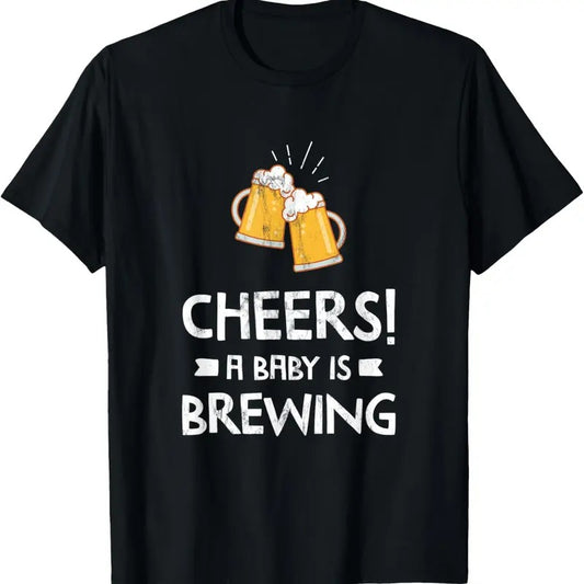 100% Cotton Cheers A  Is Brewing Funny Expectant Dad Beer T-shirt