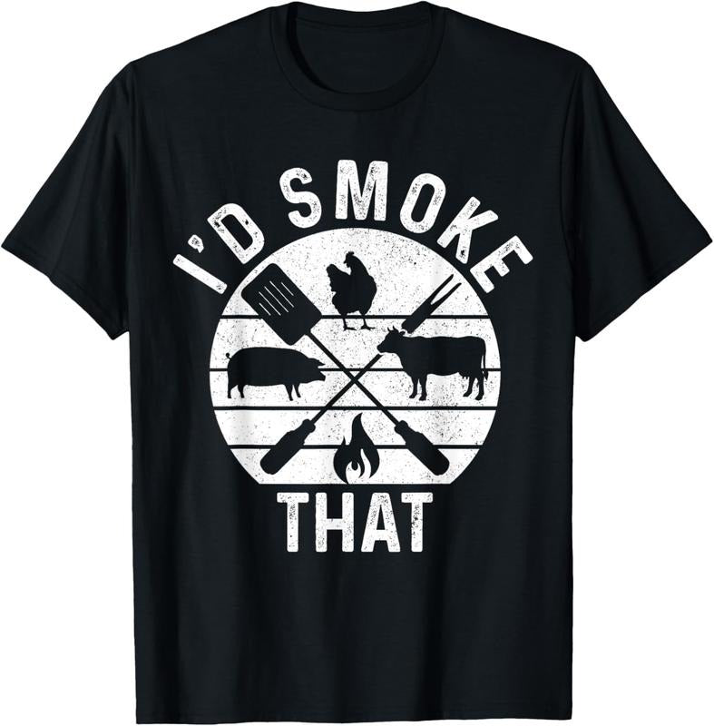 100% Cotton Chef Butcher BBQ I'd Smoke That Pork Beef Funny Father's Day T-Shirt