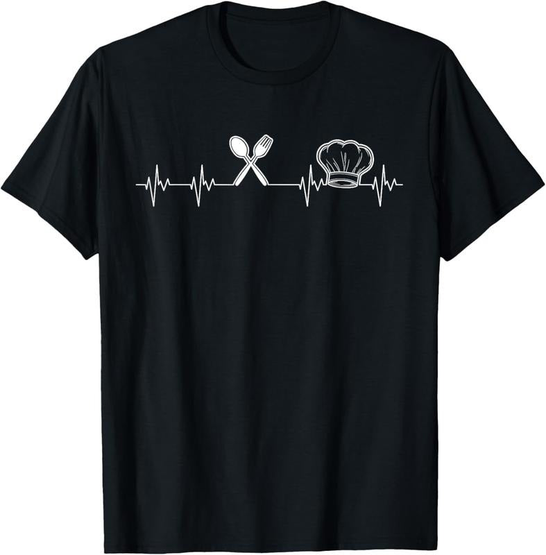 100% Cotton Chef Heartbeat Funny Culinary Chef Gift Cooking Lover T-Shirt
