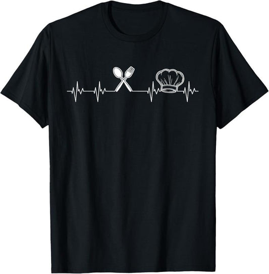 100% Cotton Chef Heartbeat Funny Culinary Chef Gift Cooking Lover T-Shirt