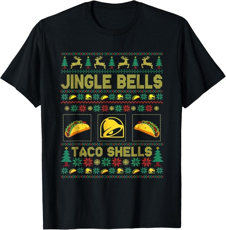 100% Cotton Christmas Jingle Bells Taco Shells Funny Ugly Xmas Family T-Shirt