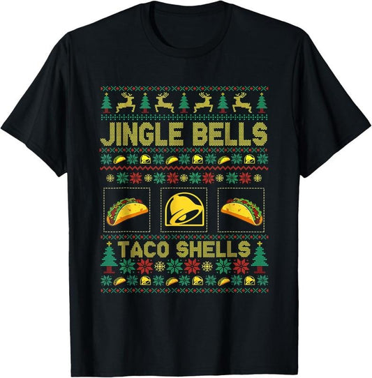 100% Cotton Christmas Jingle Bells Taco Shells Funny Ugly Xmas Family T-Shirt