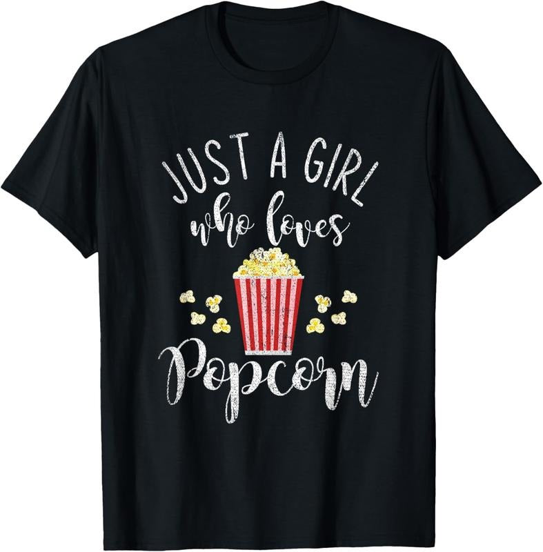 100% Cotton Cinema Lover Snack Fan Women Girls  Gift Popcorn T-Shirt