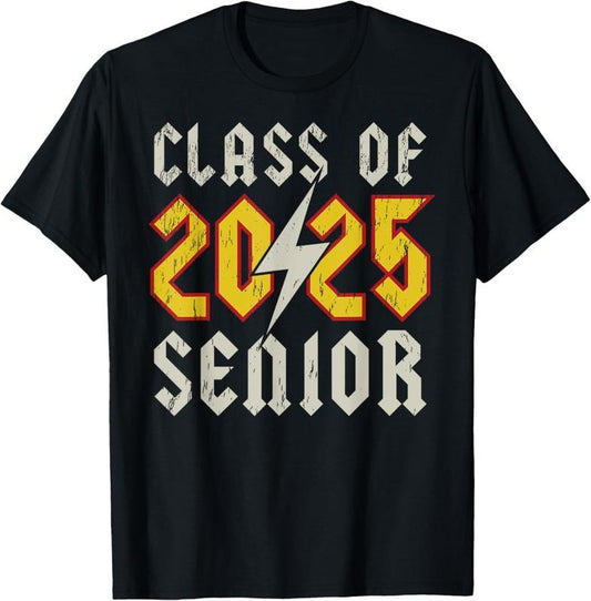 100% Cotton Class of 2025 Senior Rock N Roll Back To School Music Lover T-Shirt