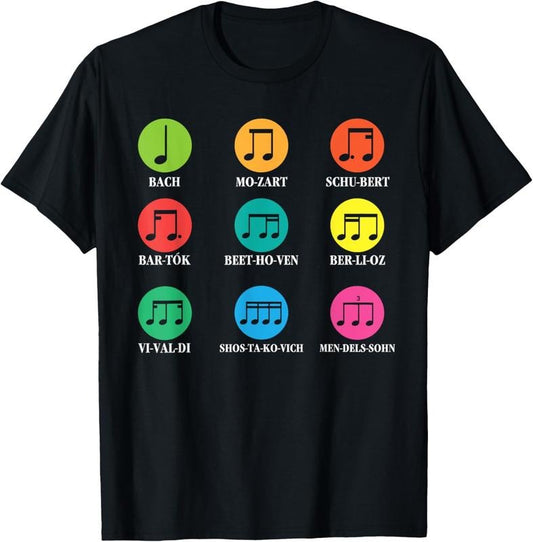 100% Cotton Classic Composers Classical Music Musical Notes T-Shirt