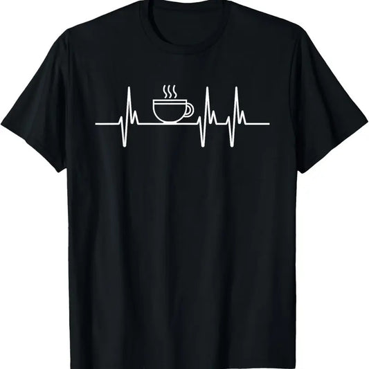 100% Cotton Coffee Heartbeat - Funny Coffee Lover Caffeine Joke T-Shirt