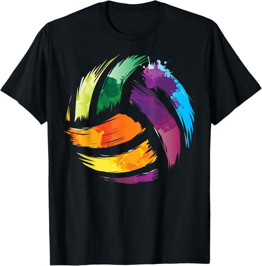 100% Cotton Colorful Volleyball | Cute Colorsplash Ball Gift T-Shirt