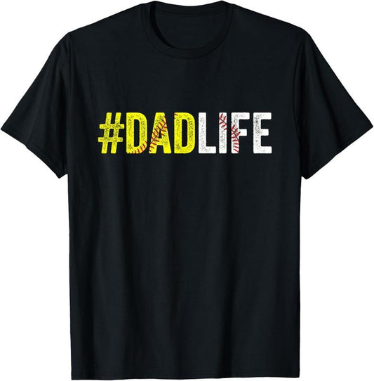 100% Cotton Dad Life Softball Daddy Baseball Sports Lover Father's Day T-Shirt