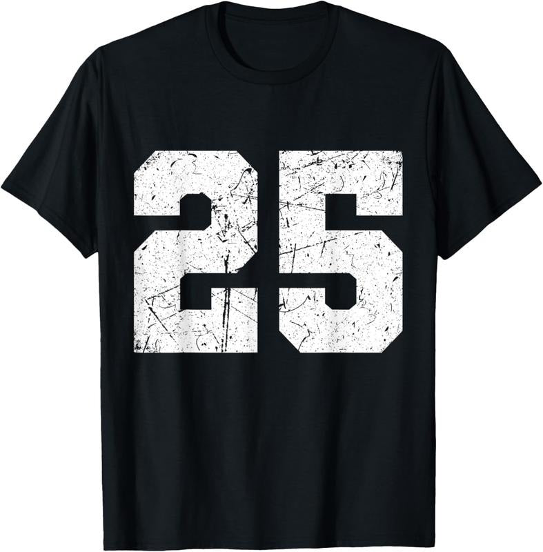100% Cotton Distressed Worn Out Style Front Jersey Number 25 T-Shirt