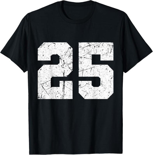 100% Cotton Distressed Worn Out Style Front Jersey Number 25 T-Shirt