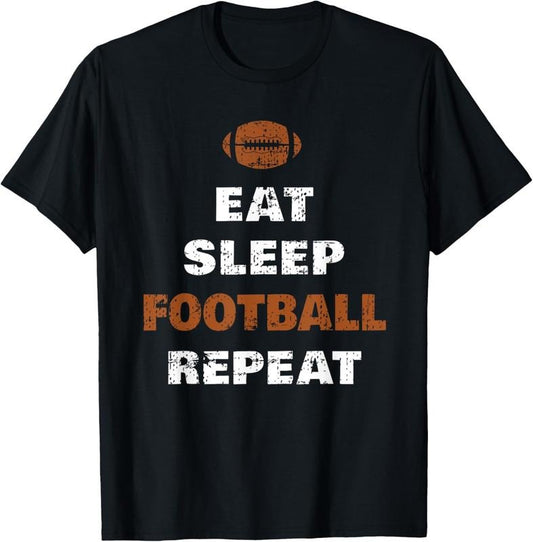 100% Cotton Eat Sleep Football Repeat Love Football Vintage Gift T-Shirt