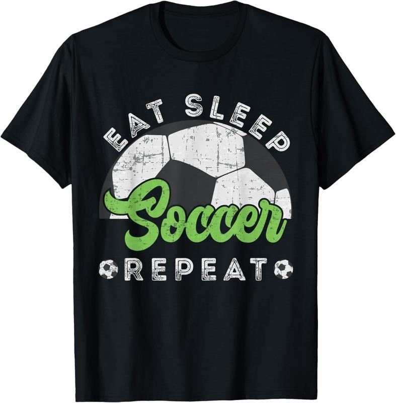 100% Cotton Eat Sleep Soccer Repeat Distressed Men Boys Soccer Player T-Shirt