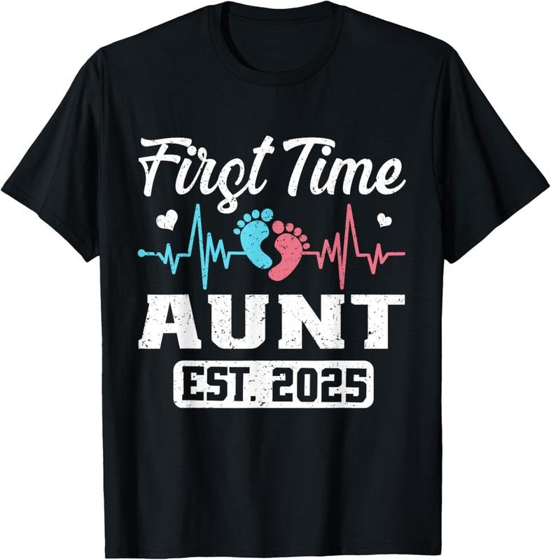 100% Cotton First Time Aunt Est 2025 Matching Family T-Shirt