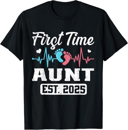 100% Cotton First Time Aunt Est 2025 Matching Family T-Shirt