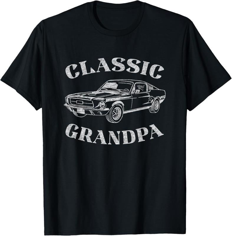 100% Cotton Funny Grandpa Classic Car Graphic T-Shirt