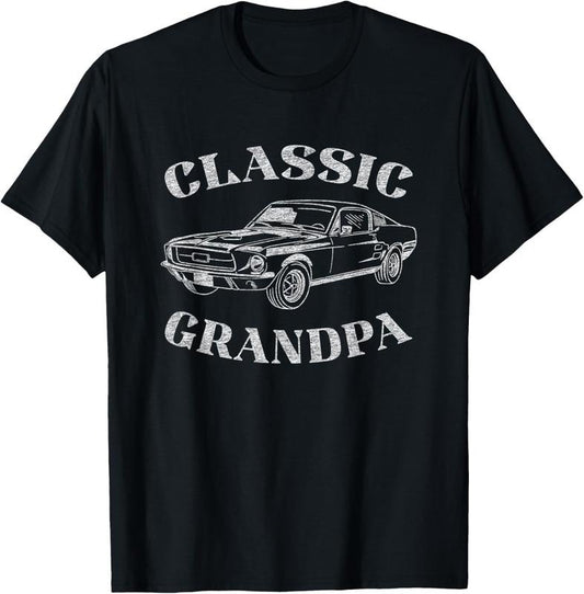 100% Cotton Funny Grandpa Classic Car Graphic T-Shirt