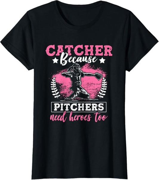 100% Cotton Funny Softball Lover Graphic Women Girls Softball Catcher T-Shirt