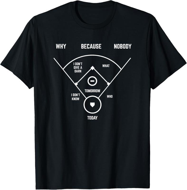 100% Cotton Funny Who's On First Baseball Vintage Joke Baseball Dad T-Shirt
