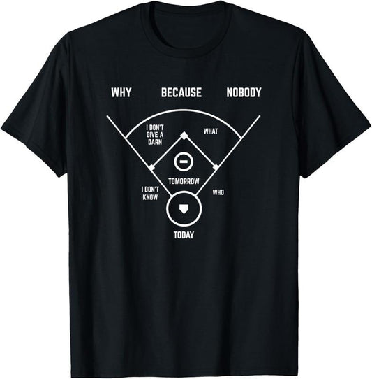 100% Cotton Funny Who's On First Baseball Vintage Joke Baseball Dad T-Shirt