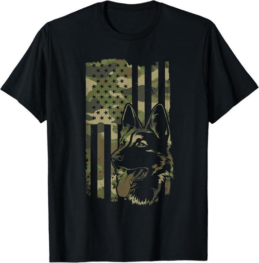 100% Cotton German Shepherd Dog - Dog Lover Shepherd USA Flag 4th July T-Shirt
