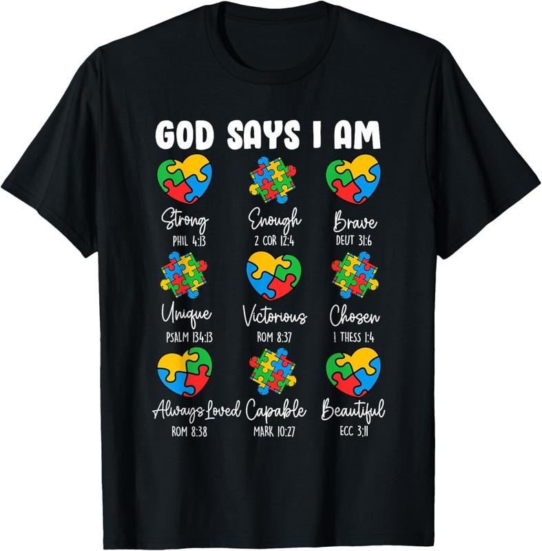 100% Cotton God Says I Am - Autism Awareness Christian Bible Verse T-Shirt