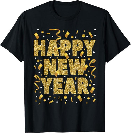 100% Cotton Golden Confetti - New Year's Eve Happy New Year T-Shirt
