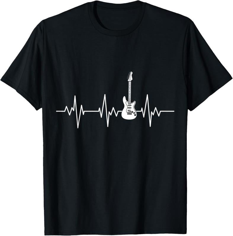 100% Cotton Guitar Guitarist Electric Guitar Heartbeat Rock Music Gift T-Shirt
