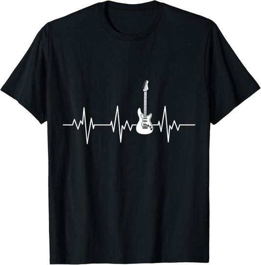 100% Cotton Guitar Guitarist Electric Guitar Heartbeat Rock Music Gift T-Shirt