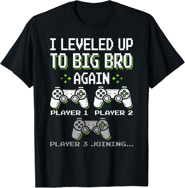 100% Cotton I Leveled Up To Big Bro Again Brother Gamer Funny Video Game T-Shirt
