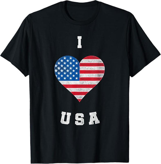 100% Cotton I heart USA, I Love USA, America Patriotic 4th July Tshirt T-Shirt
