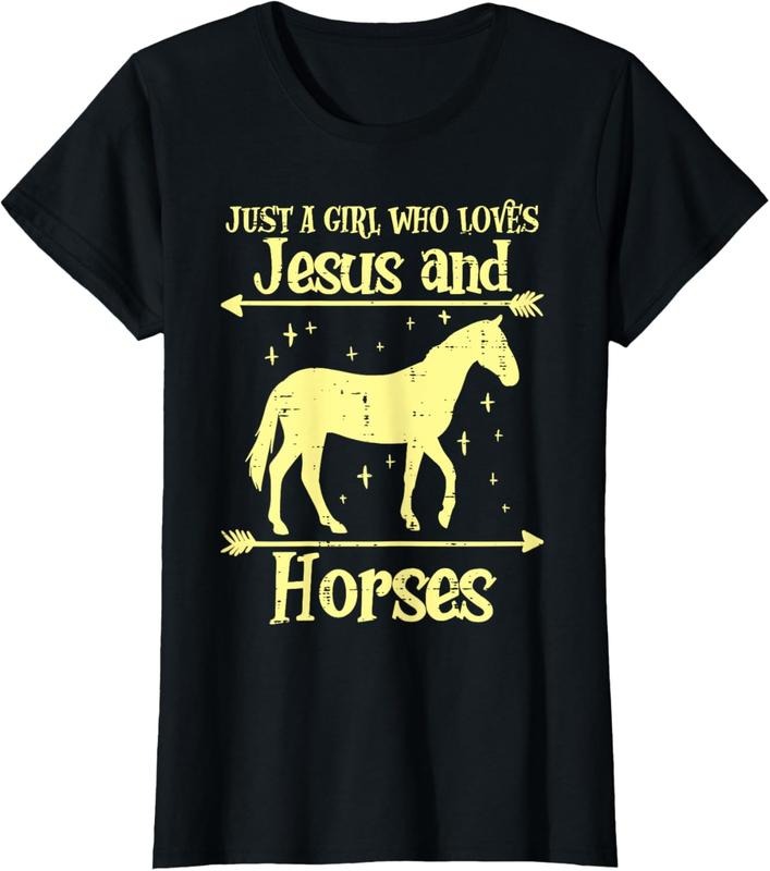 100% Cotton Just A Girl Who Loves Jesus And Horses Christian Girls Women T-Shirt