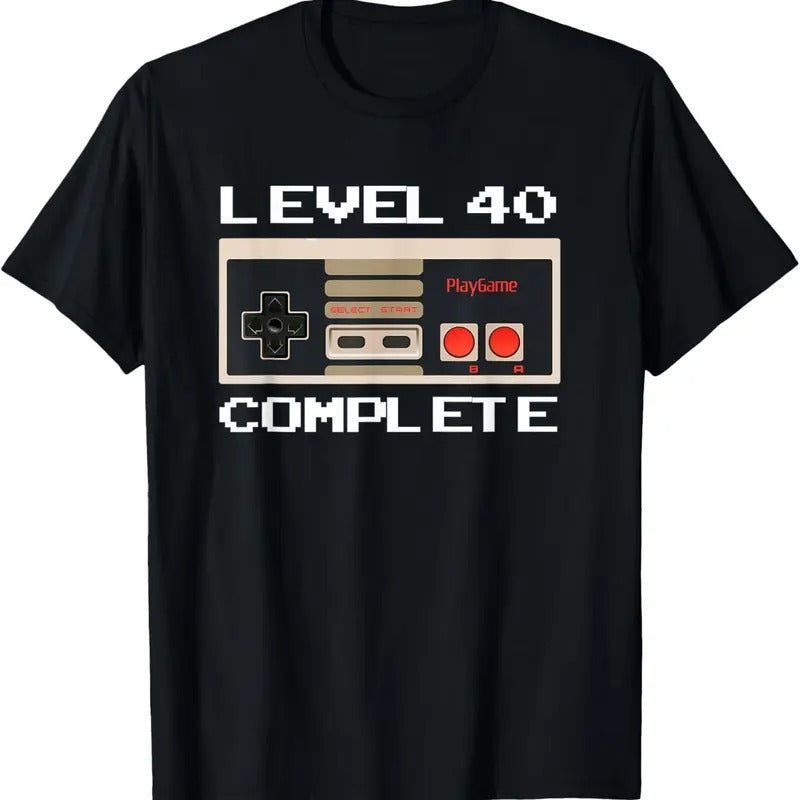100% Cotton Level 40 Complete Gamer Vintage 40th Birthday Gaming T-Shirt