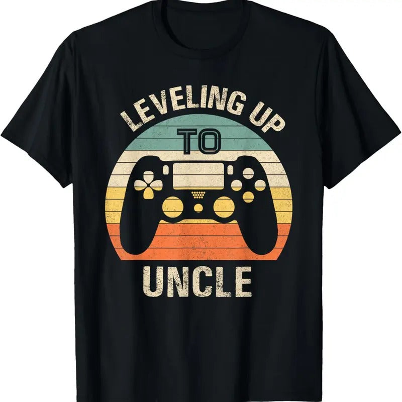 100% Cotton Leveling up to uncle 2024 funny video gamer vintage men T-Shirt