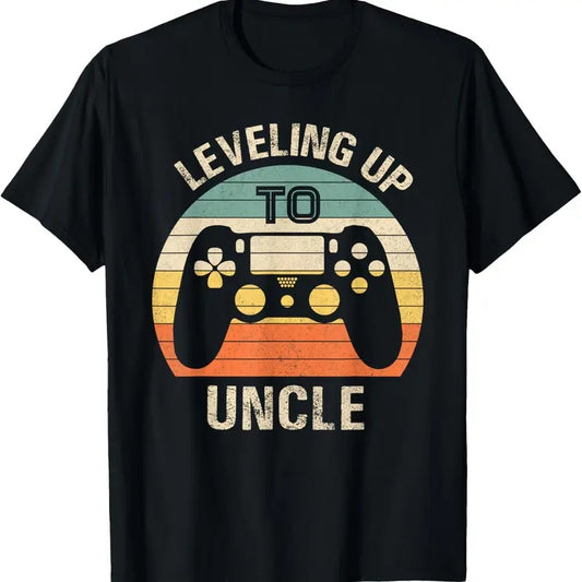 100% Cotton Leveling up to uncle 2024 funny video gamer vintage men T-Shirt