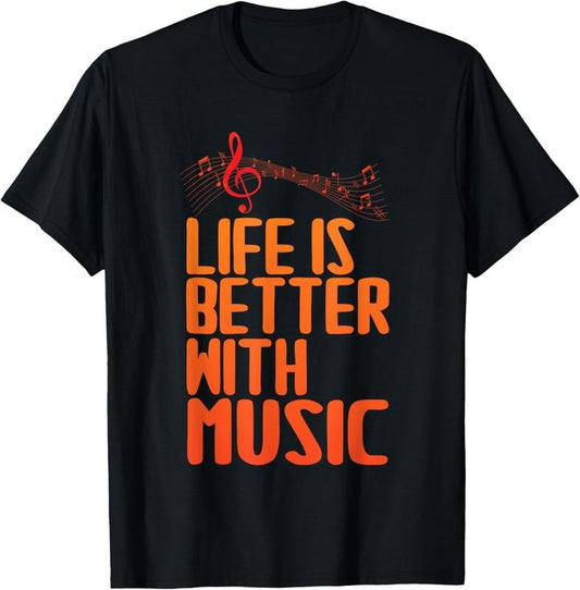 100% Cotton Life Is Better With Music Musicians Funny Music Note Memes T-Shirt