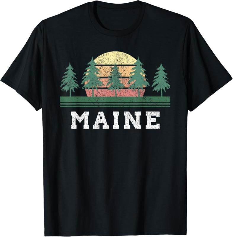 100% Cotton Maine Retro Vintage Gift Men Women  T-Shirt
