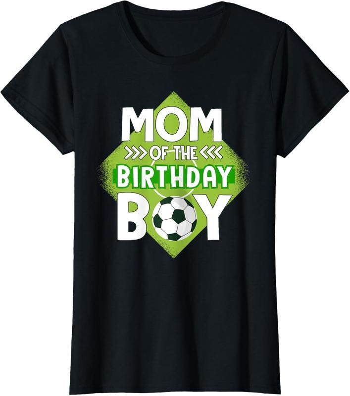 100% Cotton Mom Of The Birthday Boy Soccer Mom Tee For Birthday Boy T-Shirt