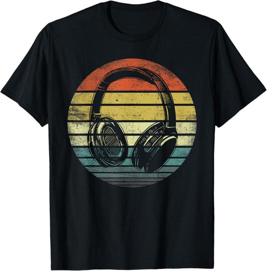 100% Cotton Music Lover Producer DJ Gifts Funny Retro Headphones T-Shirt