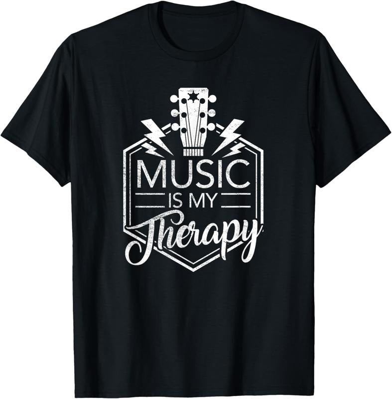 100% Cotton Music is my Therapy T-Shirt - Guitar Rock Music Gift T-Shirt