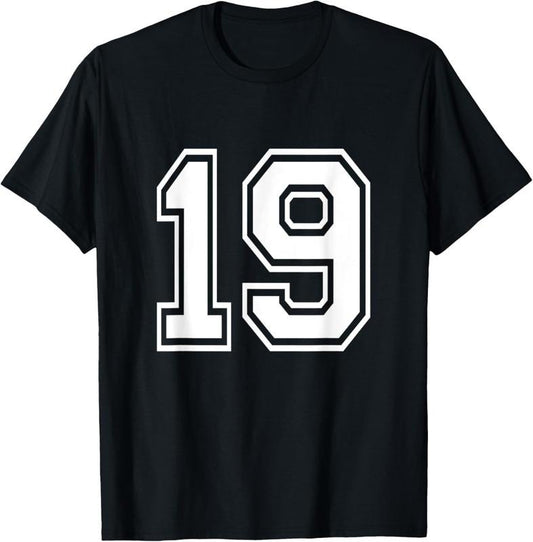 100% Cotton Number 19 Varsity Sports Team Jersey 19th Birthday 19 Years T-Shirt