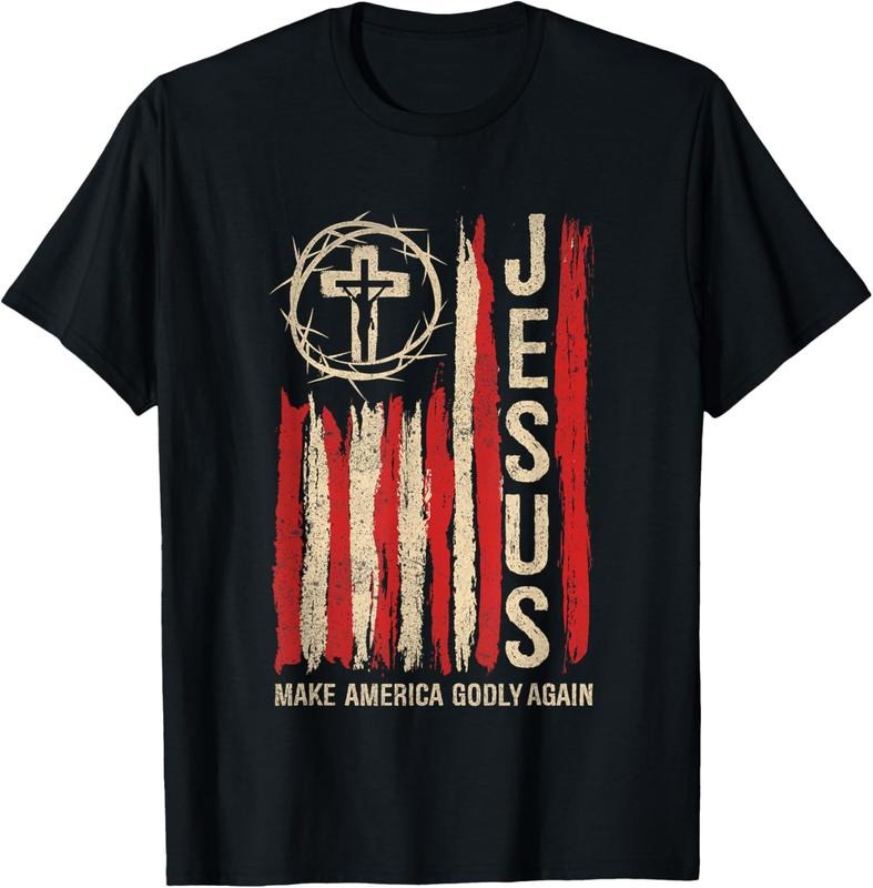 100% Cotton Patriotic Christian USA Flag T-Shirt