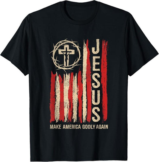 100% Cotton Patriotic Christian USA Flag T-Shirt